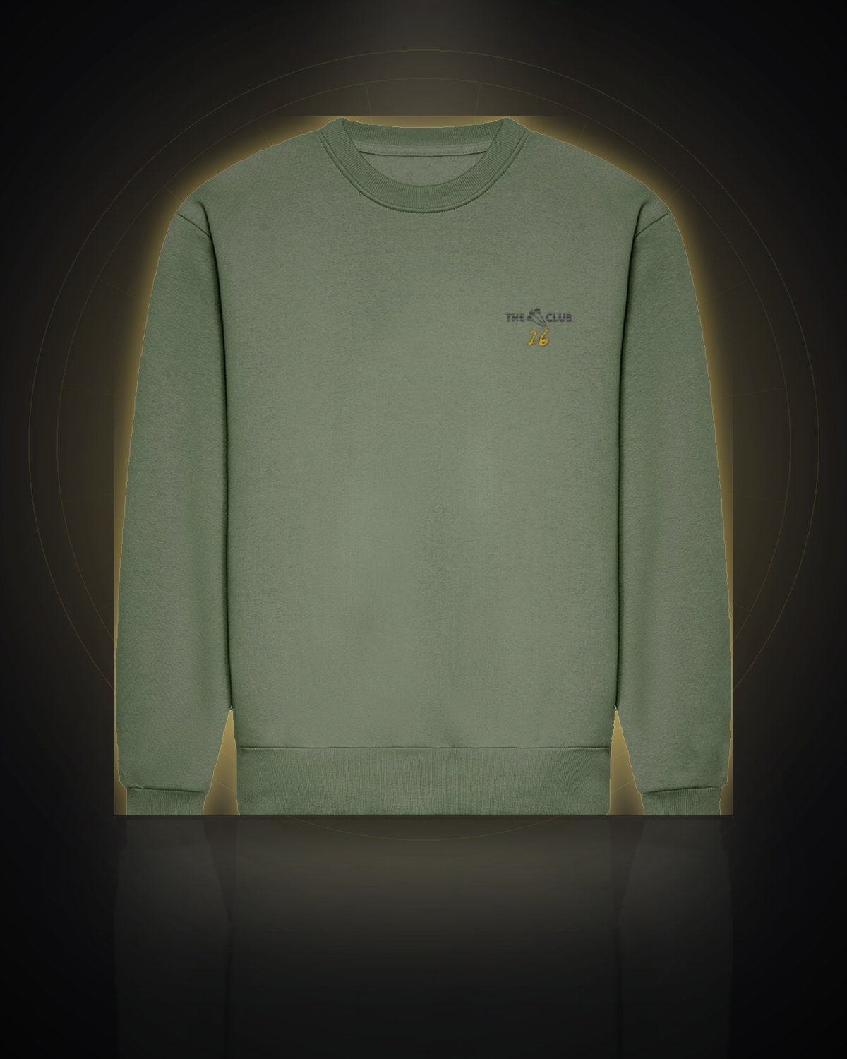 Green crew neck sweatshirt with the embroidered logo on the left chest